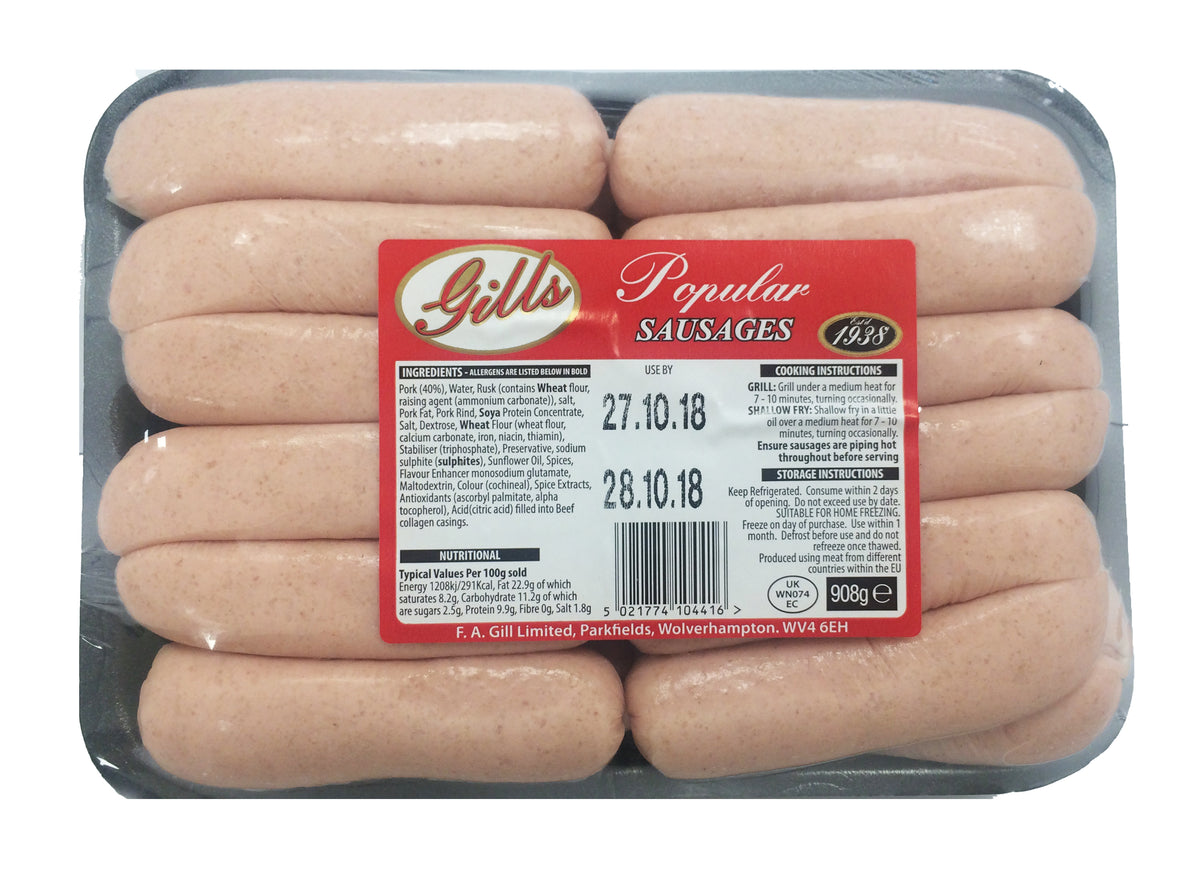 Gills Popular Thick Sausages - 2lb Pack – Gills Direct